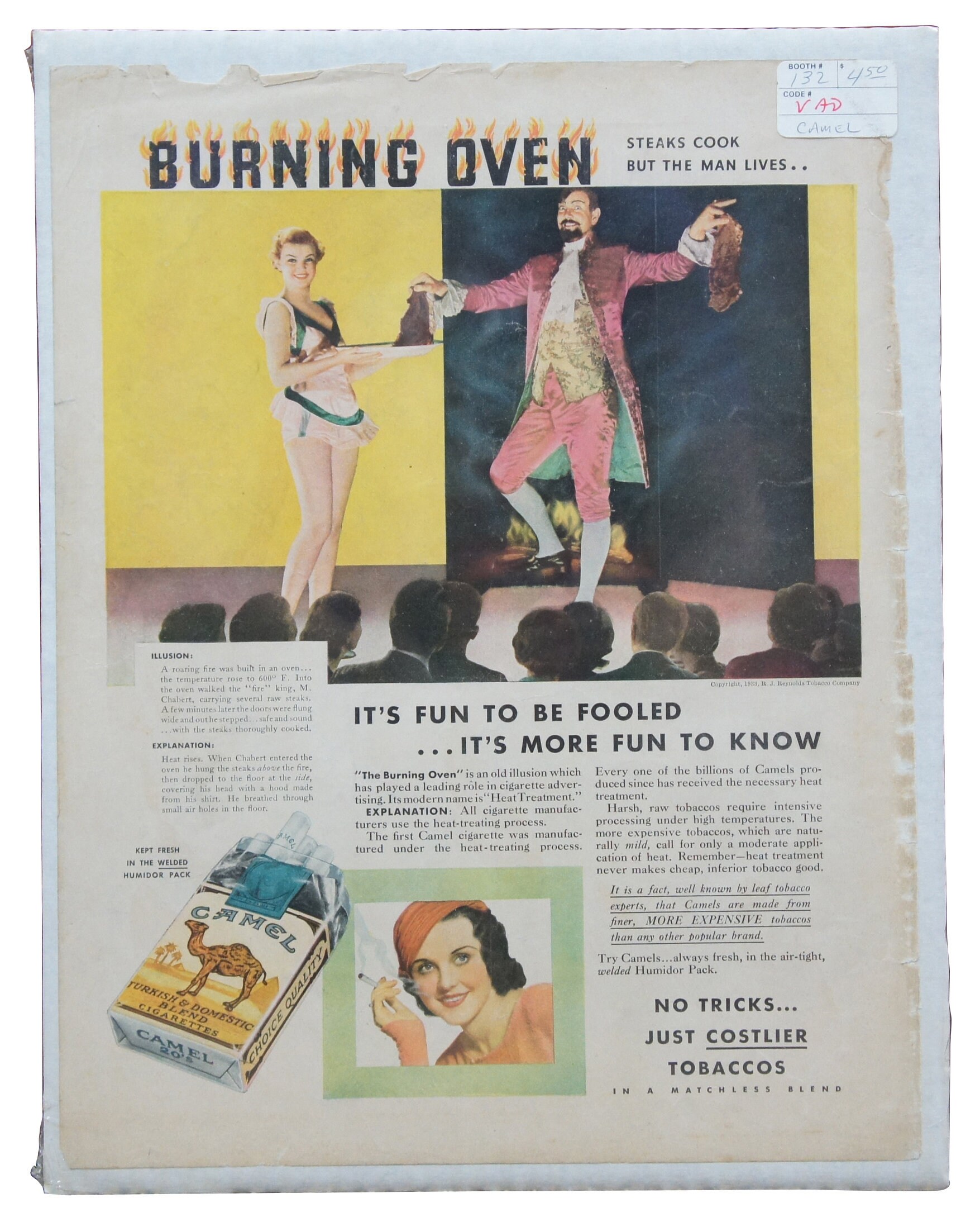 1933 Camel Cigarettes Advertisement Print Ad Burning Oven Smoking Tobacco  14