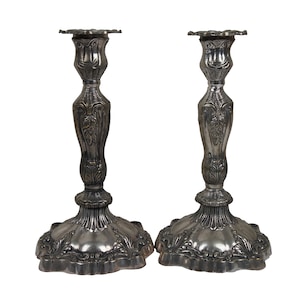 2 Antique Art Nouveau Silver Plated Candlesticks Candle Holders Pair 10&quot;