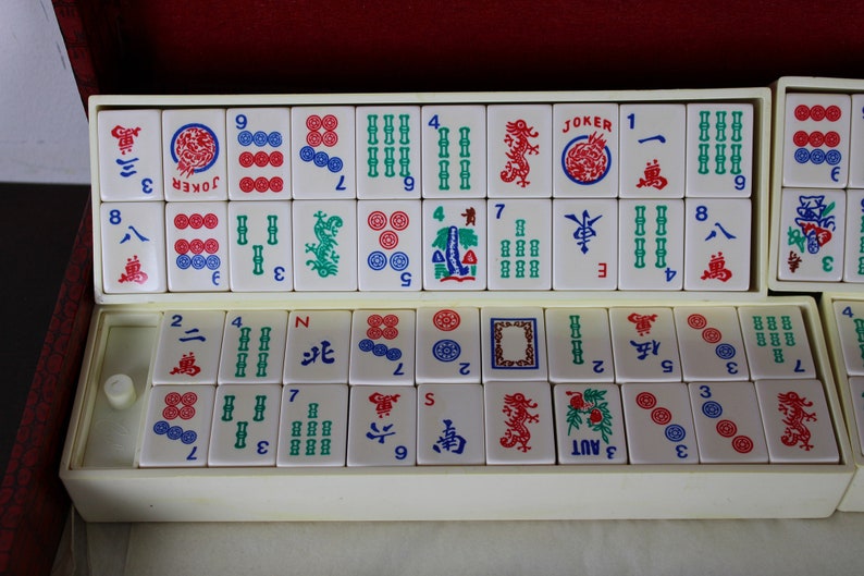 Vintage 152 Tile 5 Rack Chinese Mahjong Set Leather Case Mah - Etsy