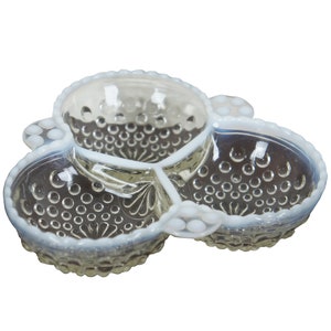 Vintage Opalescent Moonstone Hobnail Divided 3 Section Dish