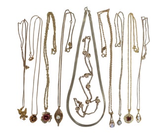 Lot of 10 Vintage Gold Tone Necklaces Pendants Sterling Silver Gold Filled Italy