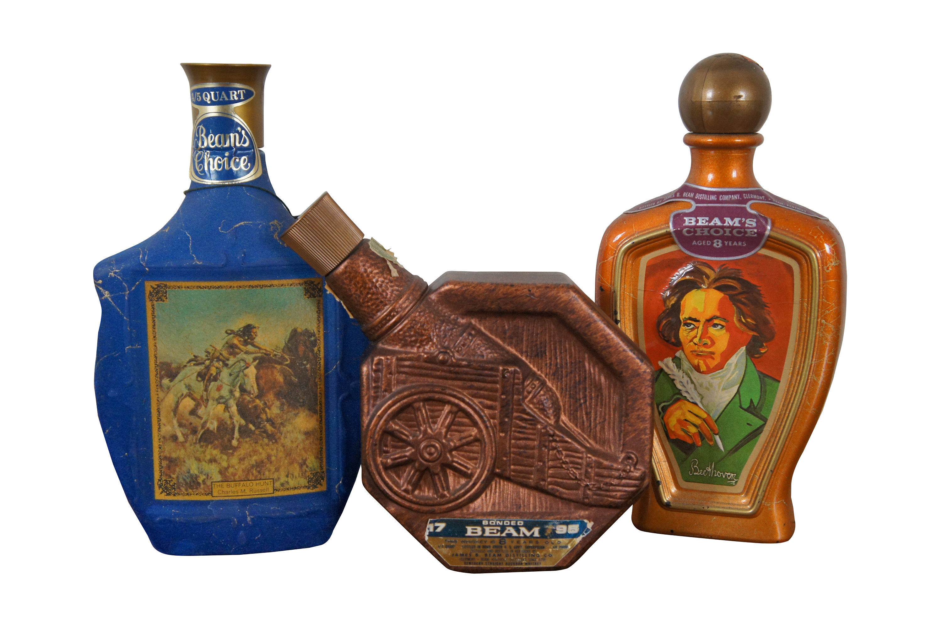 3 Jim Beam Beam's Choice Collectors Bottles Beethoven Buffalo Hunt