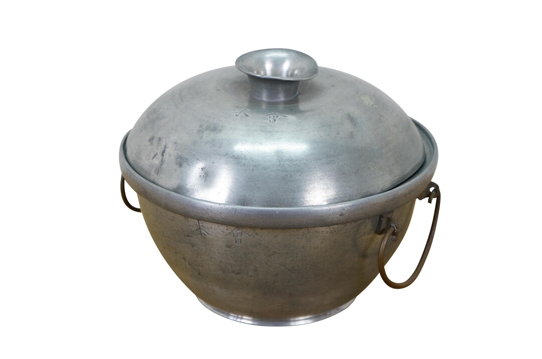 Pewter Rice Cooker Antique 3 Piece Chinese Pewter Hot Pot Food Warmer Rice Server 8