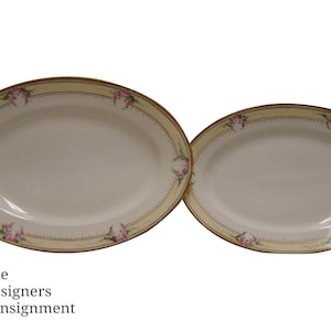 2 Haviland France Oval China Platters Serving Dishes Pink Roses Floral Gilded