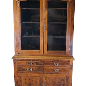 Antique American Victorian Oak Stepback Hutch Display China Cabinet Bookcase 85&quot;