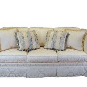 Taylor King French Damask Silk Down Filled 3 Seat Rolled High Arm Sofa Couch 91&quot;