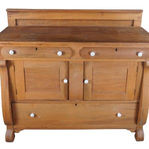 Antique Victorian American Empire Style Oak Buffet Server Sideboard Bar Back 52"
