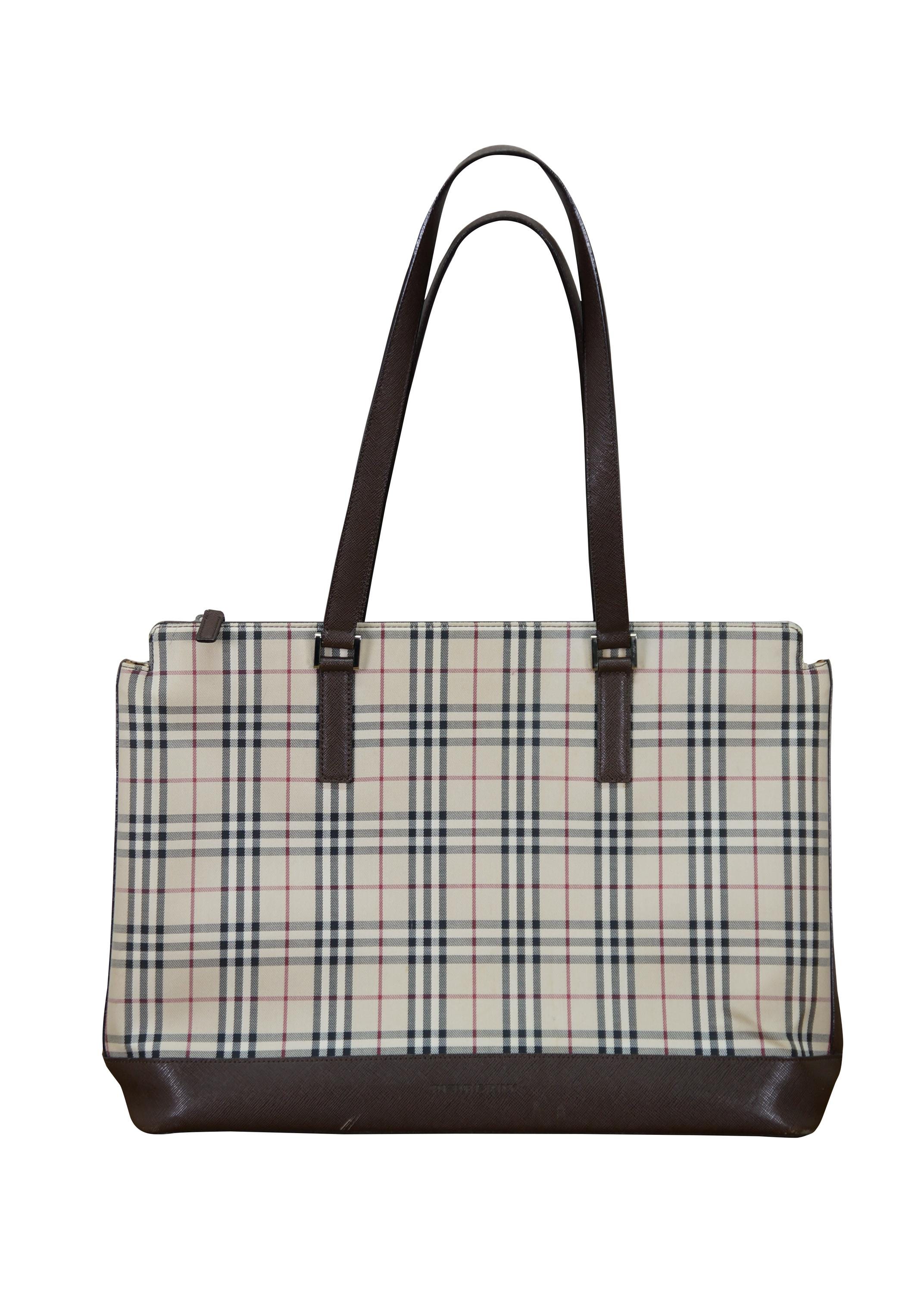 Burberry Nova Check Canvas Leather Tote Purse Shoulder Bag Auth