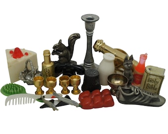 Lot of 27 Miniature Plastic & Metal Dollhouse Doll Toy Accessories Figurines