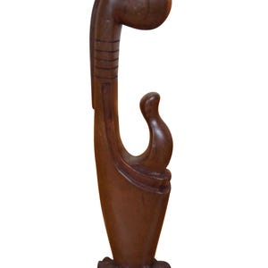 African Abstract Carved Teak Wood Mother & Child Statue Sculpture 16&quot;