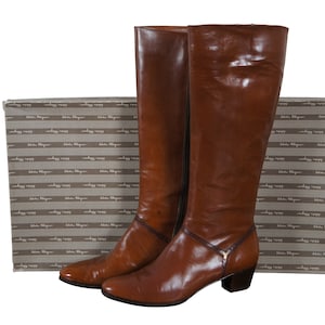 Vintage Salvatore Ferragamo Rallina Brown Calf Leather Tall Riding Boots 6.5