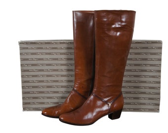 Vintage Salvatore Ferragamo Rallina Brown Calf Leather Tall Riding Boots 6.5