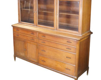 Mid Century Modern Boho Chic Mahogany Buffet & Hutch Bookcase Display Cabinet