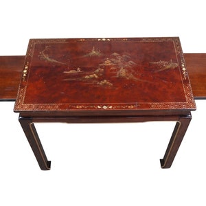 Chinese Chinoiserie Ming Style Tea Side Accent Table W/ Pull Out Tray Shelf 30&quot;