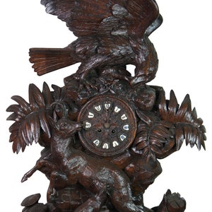 Monumental Antique German Black Forest Eagle Chamois Mantel Hunt Clock 32&quot;