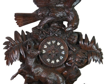 Monumental Antique German Black Forest Eagle Chamois Mantel Hunt Clock 32"