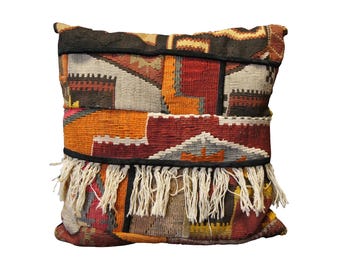 Eastern Accents Southwestern Patchwork Rug Kilim Tapestry Tassel Pillow 22"