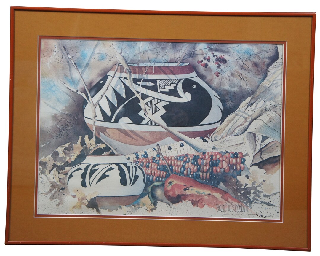 1983 Secundino Sandoval Lithograph Still Life Print Southwest Navajo Pottery 26 Etsy