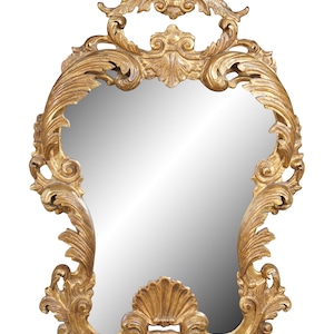 Vintage Baroque Rococo Style Gilt Wall Vanity Over Mantel Mirror Antiqued 48&quot;
