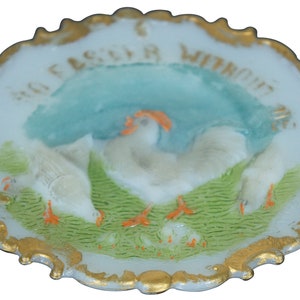 Antique Dithridge Milk Glass Scalloped Rooster Plate &quot;No Easter Without Us&quot; 6&quot;