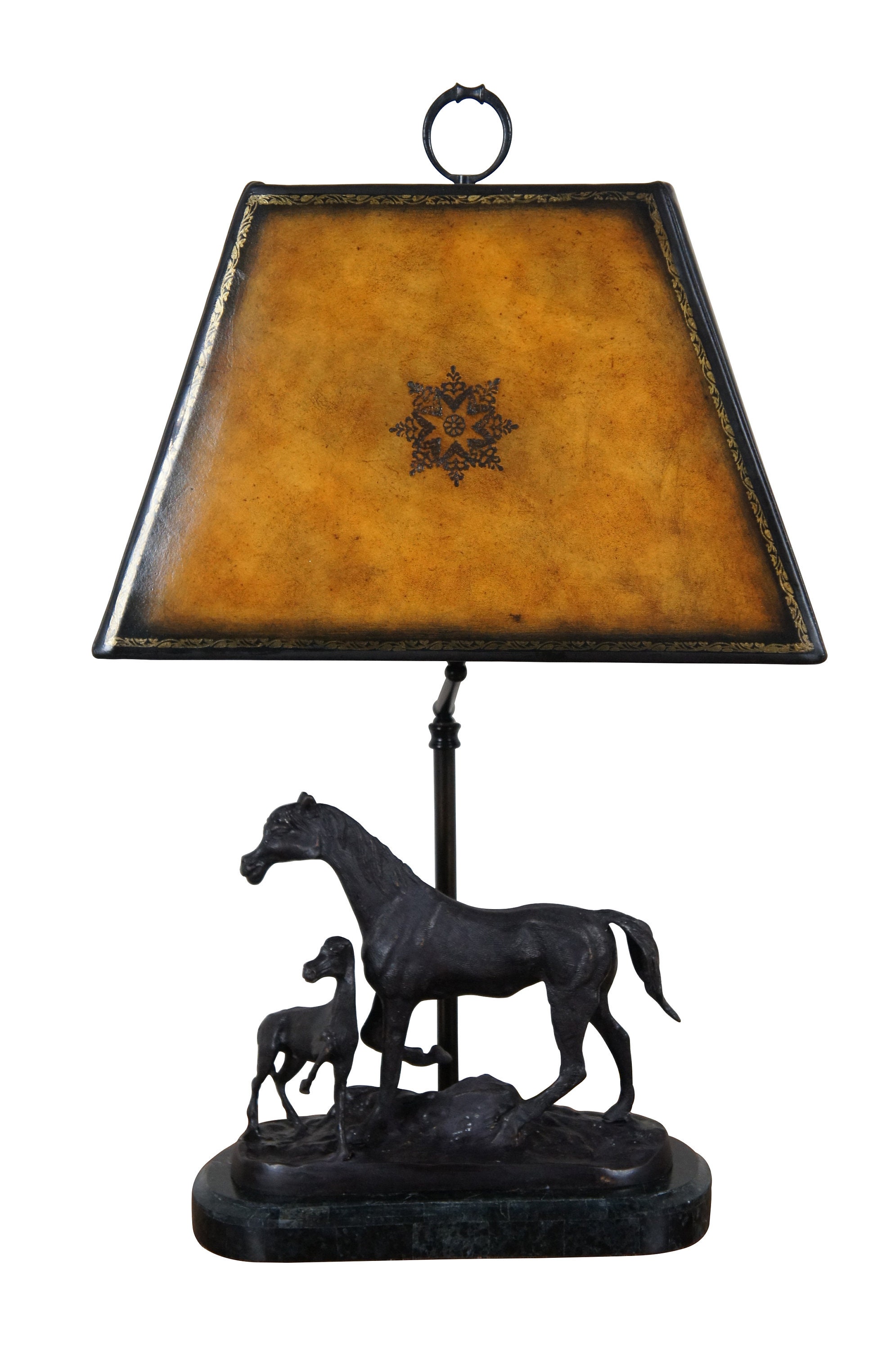 Maitland Smith Bronze Marble Tooled Leather Equestrian Horse Table