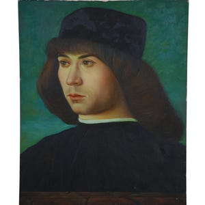 Portrait of a Young Man Oil Painting on Board Panel After Giovanni Bellini 14&quot;