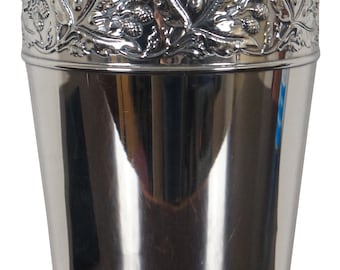 Vintage Embossed Silver Plated Mantel Vase Flower Urn Acorn Pinecone Band 14"