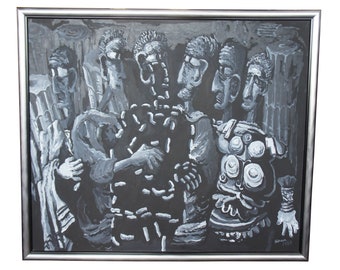 The Senate by Tom Keesee 1985 Black & White Expressionist Acrylic Painting 72"