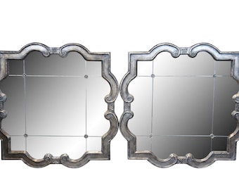 2 Uttermost Prisca 12597P Gothic Quatrefoil Paneled Silver Wall Mirror Pair 36"
