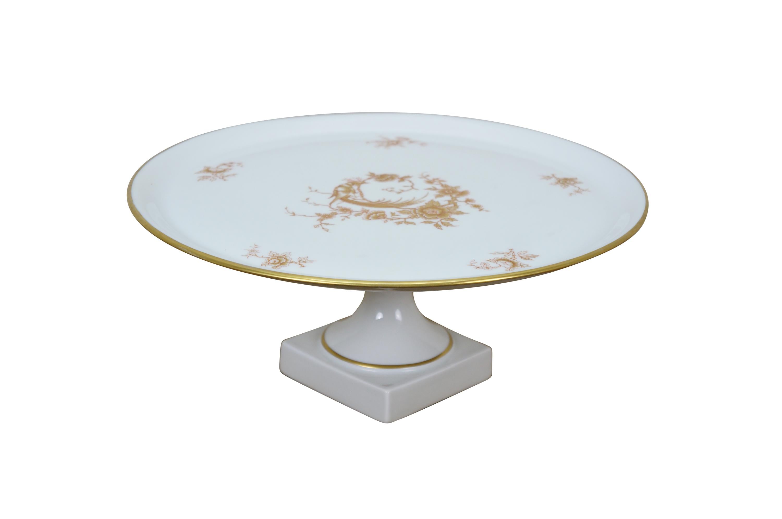 French Limoges Porcelain Floral Peacock Pedestal Cake Plate