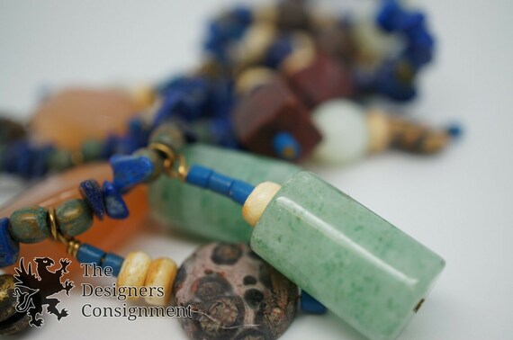 Marble & Quartz Necklace Blue Green Brown Rust Si… - image 7