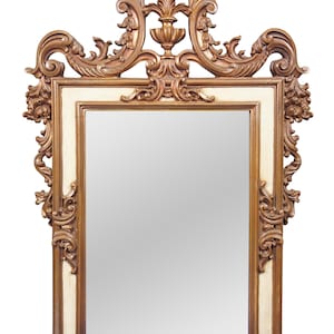 Vintage Baroque French Provincial Gold & White Wall Vanity Mirror 48&quot;