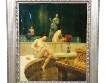 The Harem Bathhouse Nude Hookah Smoking Oil Painting after Jean Leon Gerome 31"