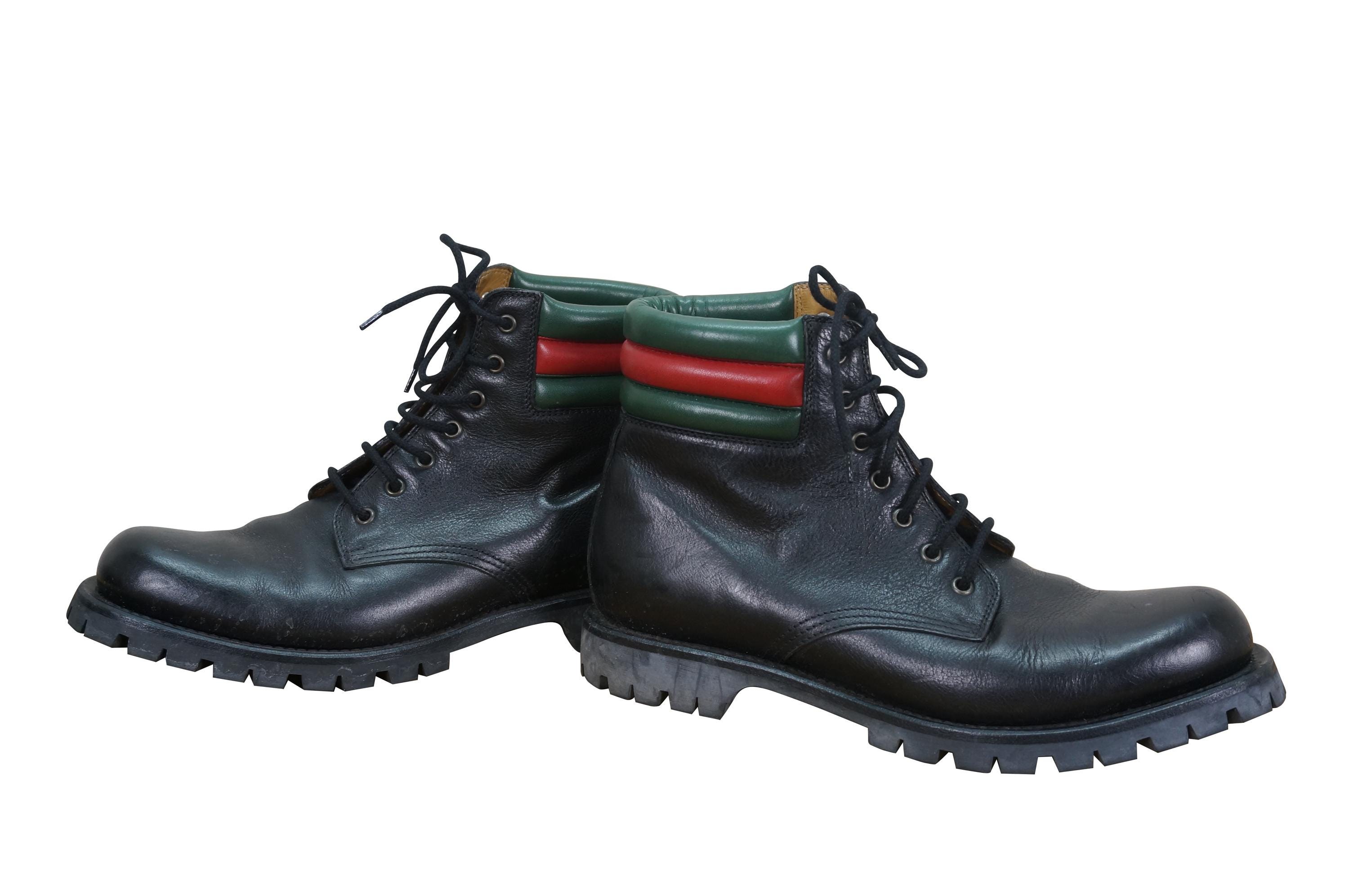 Gucci Brown Leather Lace-Up Boots with Green and Red Collar SOLD) GUCCI FW2017 USSR CIRANO LUX BOOTS An incredible pair  main image 2