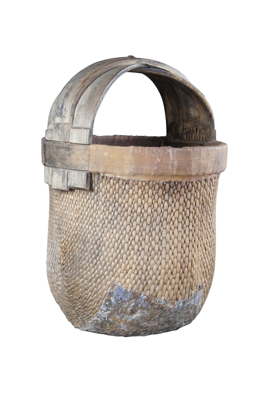 Willow Rice Antique Chinese Hand Woven Willow Rice Gathering Basket Bentwood Handle ...