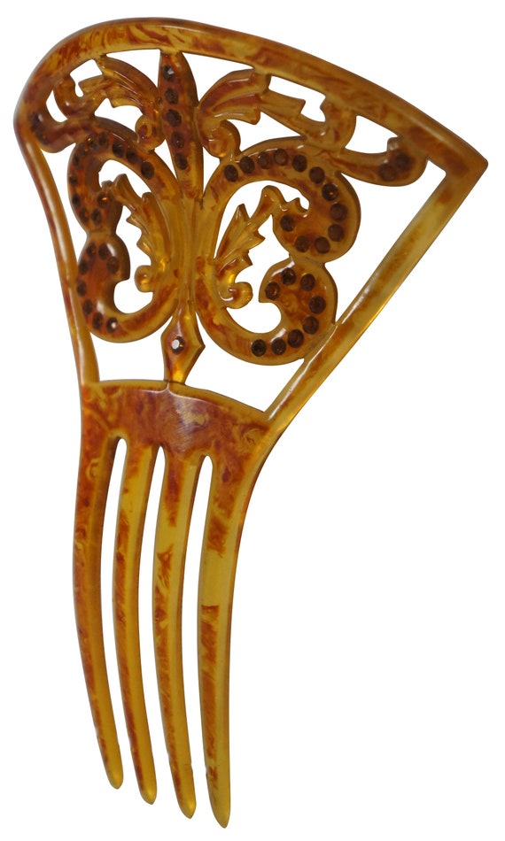 Antique Art Deco Celluloid Faux Amber Tortoise Sh… - image 2
