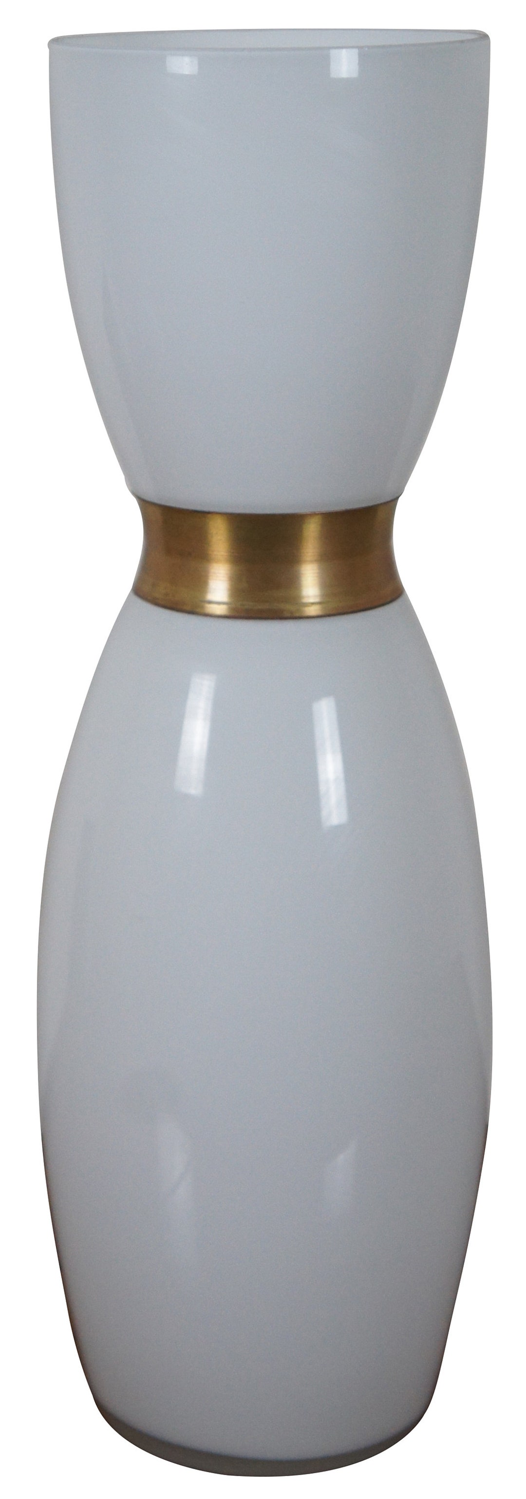 Alamance White Glass Vase Large Brass Band Hourglass Bottle Decanter Etsy