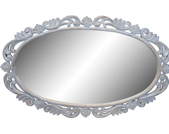 Vintage French Provincial Carved Reticulated Oval Foliate Acanthus Vanity Mirror 60"