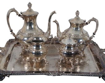 Vintage 5 Piece Sheridan Baroque Silver Plate Tea Coffee Serving Set Tray