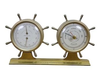 Vtg Airguide Nautical Maritime Ships Wheel Marine Weather Barometer Thermometer