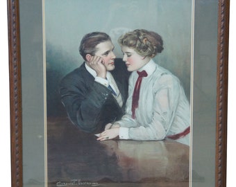 Antique Clarence F. Underwood Victorian Couple Lithograph Print Realism 30"