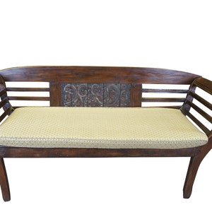 Antique Primitive Indonesian Carved Teak Wood Farmhouse Hall Entry Bench 65&quot;