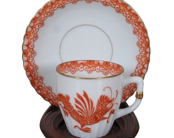 Antique Beyer and Bock Oriental Orange Korean Dragon Demitasse & Saucer Stand