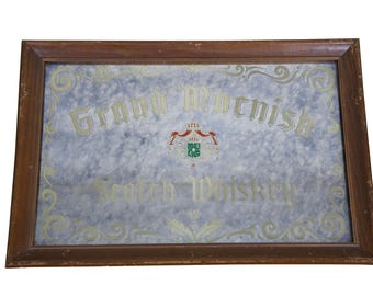 Vintage Grand Macnish Scotch Whiskey Drinking Bar Advertising Mirror 22"