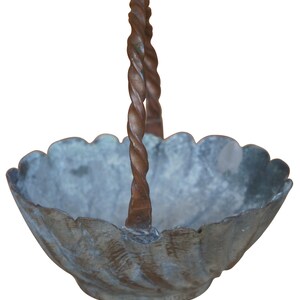 Vintage Copper Twisted Handle Basket Scalloped Bowl Compote Planter Bucket 6&quot;