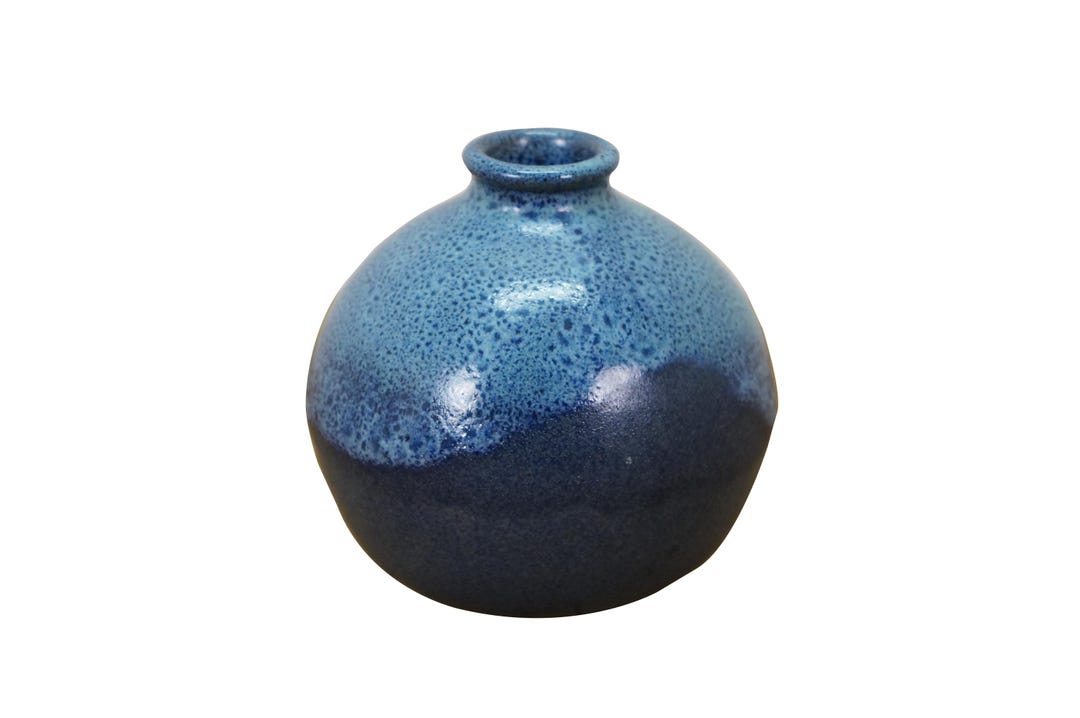 Vintage Studio Art Pottery Blue Mottled Glaze Bud Flower Vase 4" - Etsy