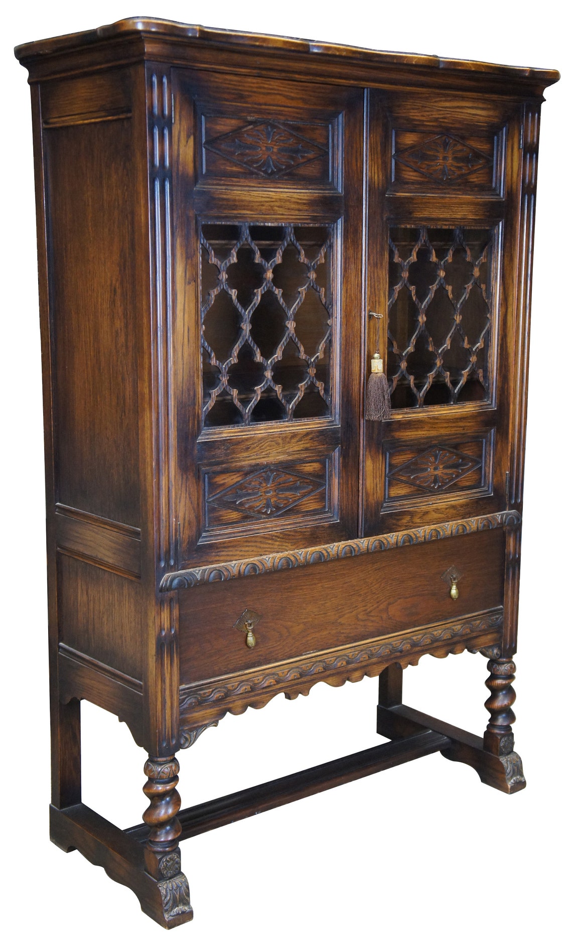 Jacobean Spanish Revival Carved Oak China Hutch Display Etsy