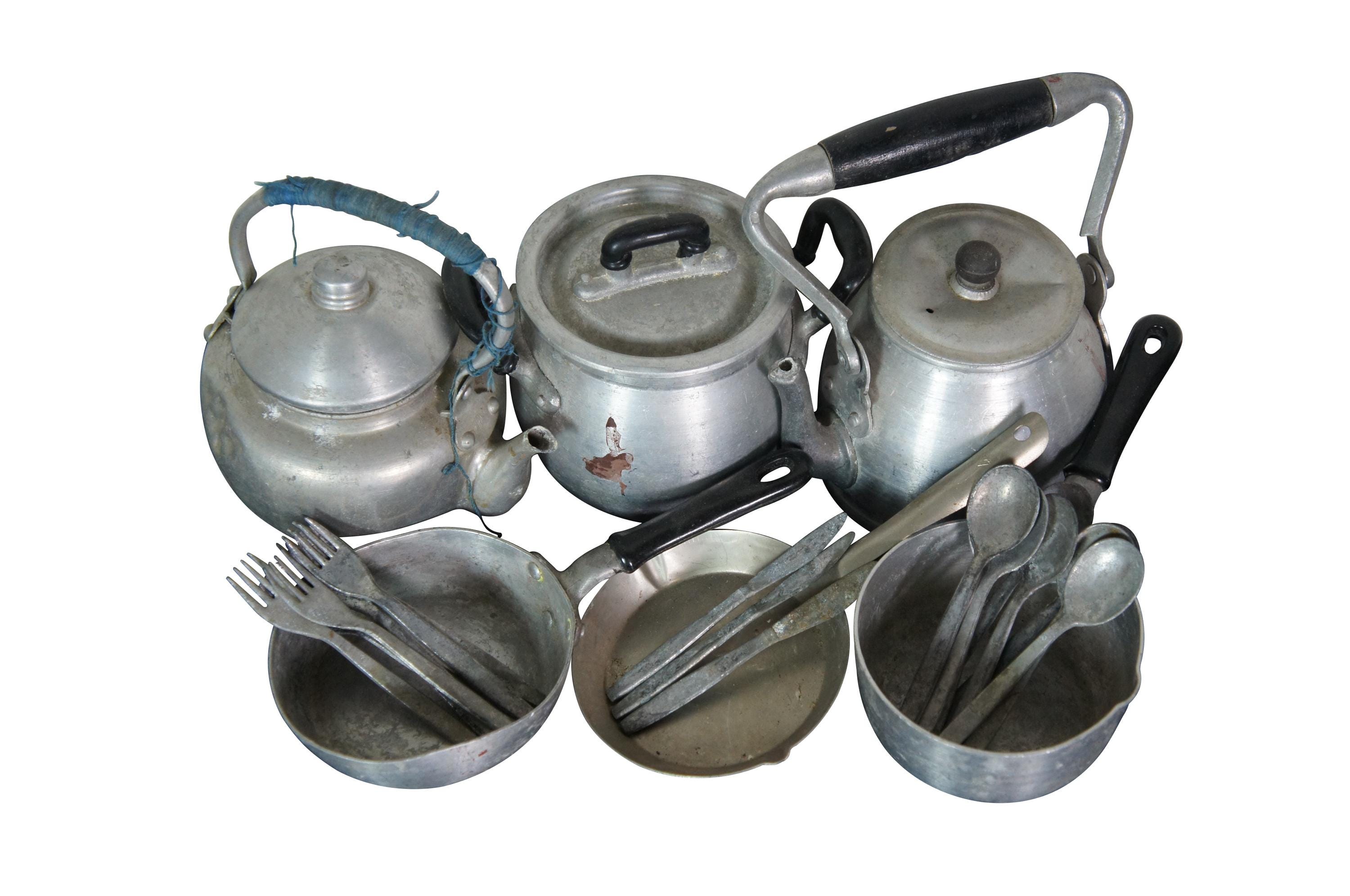26 Pc Aluminum Childs Doll Play Set Toy Pots Pans Kettles Flatware ...
