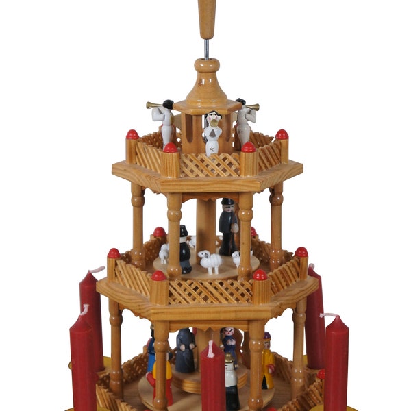 Two Wooden German Style 3/4-Tiered Christmas Windmill Nativity Pyramid