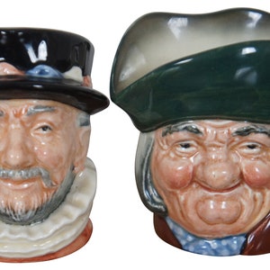 2 Royal Doulton Miniature Toby Jugs Beefeater Philpotts Cup Mug 3.5”